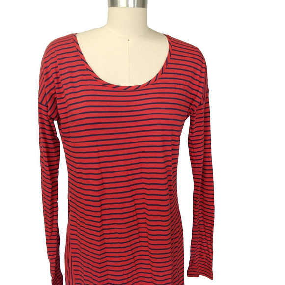 Peruvian Connection Maxi Dress Size S Red Blue Stripe Jersey Knit Cotton Blend - Picture 2 of 7